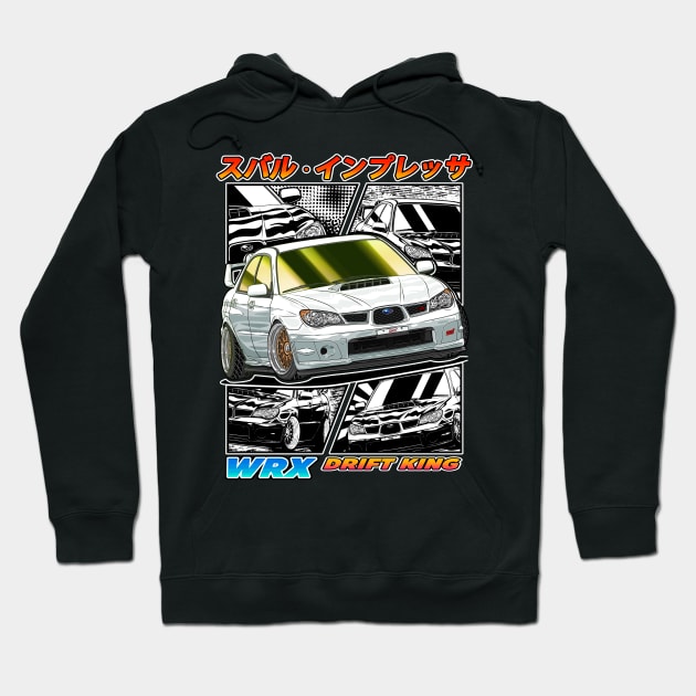 White Subie Impreza WRX STi Hawk Eye Drifting Hoodie by Guyvit